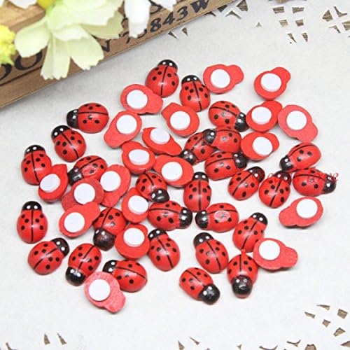 Shindel 100-Pack Wooden Ladybug Stickers, Self-Adhesive Realistic 3D Decor for DIY Crafts, Scrapbooks, Home Garden & Party Decoration