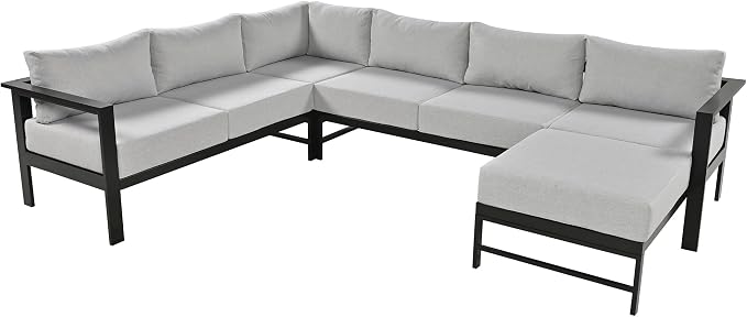 GDFStudio U-Shaped Outdoor Patio Furniture Set for 6, Iron Frame Patio Sectional Sofa with Thick Cushions, All Weather Modular Outdoor Couch Seating for Backyard Garden Balcony Deck Poolside, Grey