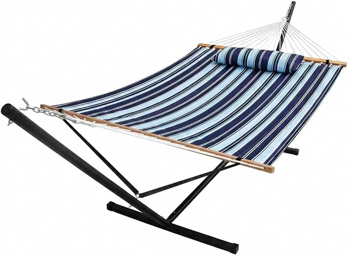 Portable Outdoor Hammock with Stand, Heavy Duty Hammock with Carrying Bag, Soft Pillow, Balance Ropes
