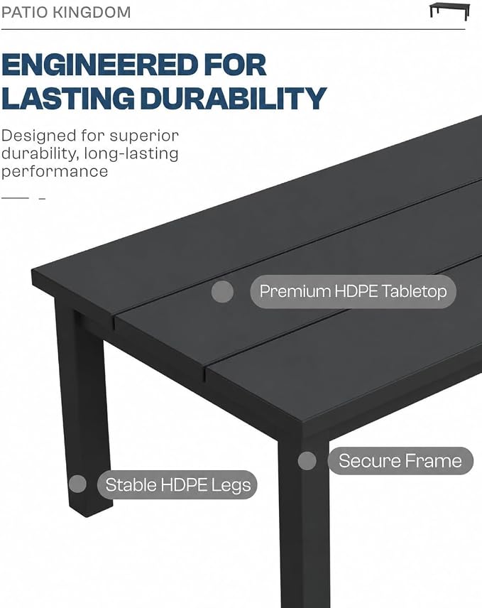 43.9" HDPE Outdoor Coffee Table, (Black) | All-Weather HDPE, Easy Assembly, Low-Maintenance, Large Tabletop, For Patio Deck Poolside Backyard Use