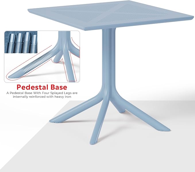 Costaelm Patio Dining Table for 4, Square PP Patio Table, 4-Person Weather Resistant Porch Tables for Outside Poolside Deck Lawn Garden Backyard, French Blue