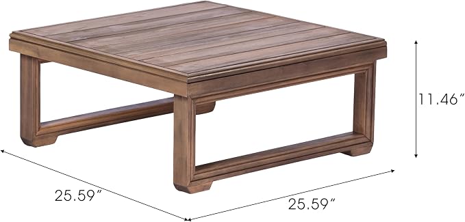 Christopher Knight Home 3-Seater L-Shaped Patio Sectional Sofa Set with Coffee Table, Acacia Wood Outdoor Furniture, Floor Seating Modular Couch Set for Backyard Porch Garden Balcony Deck, Beige+Brown