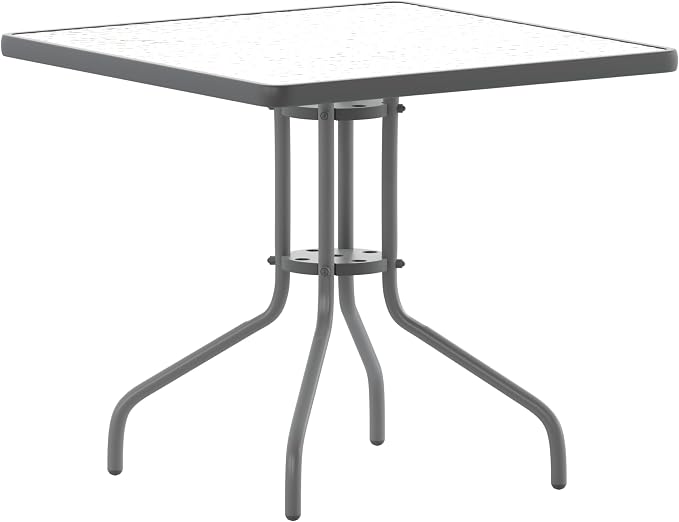 Flash Furniture Barker 31.5'' Square Tempered Glass Metal Table, Silver