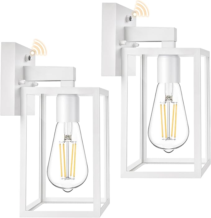 FOLKSMATE 2 Pack Dusk to Dawn Outdoor Wall Light Fixtures, Exterior Porch Light, Waterproof Wall Sconces Lanterns, Sensor Lighting Wall Mount for House Doorway Garage, White