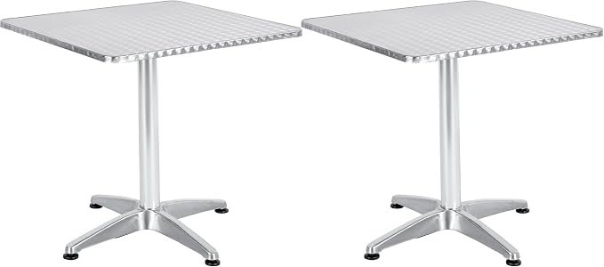 BTEXPERT Set of 2, Indoor Outdoor 27.5" Square Restaurant Table for Patio Stainless Steel Silver Aluminum Furniture with Base