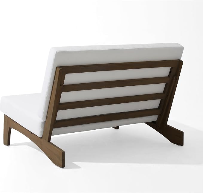 Outdoor Furniture Patio Couch, Weather Resistant Patio Loveseat Sofa Couch with Removable Cushion, Teak Wood Frame for Porch & Backyard Seating - Beige