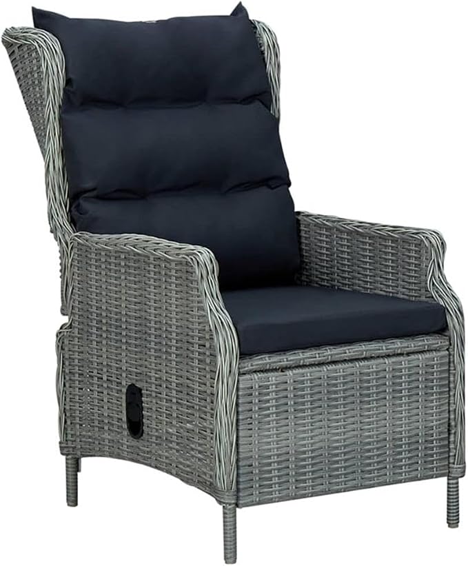 Afuera Living 7-Piece Patio Dining Set, Light Gray Synthetic Rattan and Acacia Wood, Oiled Finish, Rectangular Table with 6 Adjustable Backrest Chairs, Removable Cushions, Outdoor Garden Terrace