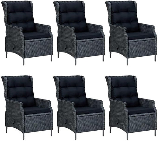 Afuera Living 7 Piece Patio Dining Set, 78.7 x 35.4 in Table, Acacia Wood/Metal, Dark Gray/Black Finish, Cushioned Chairs, Weather-Resistant, Modern Outdoor Furniture for Garden, Terrace or Balcony