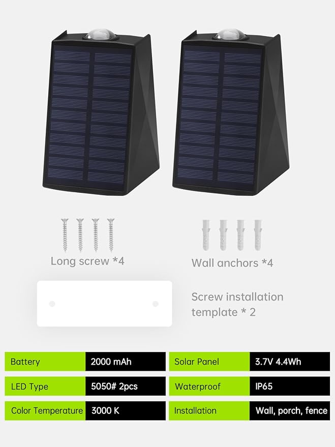 Solar Wall Lights Outdoor Up and Down Sconce Waterproof for House, Door | 3000K Warm White Solar Powered 2 Pack Dusk to Dawn Up Down Modern Lighting LED IP65 Waterproof