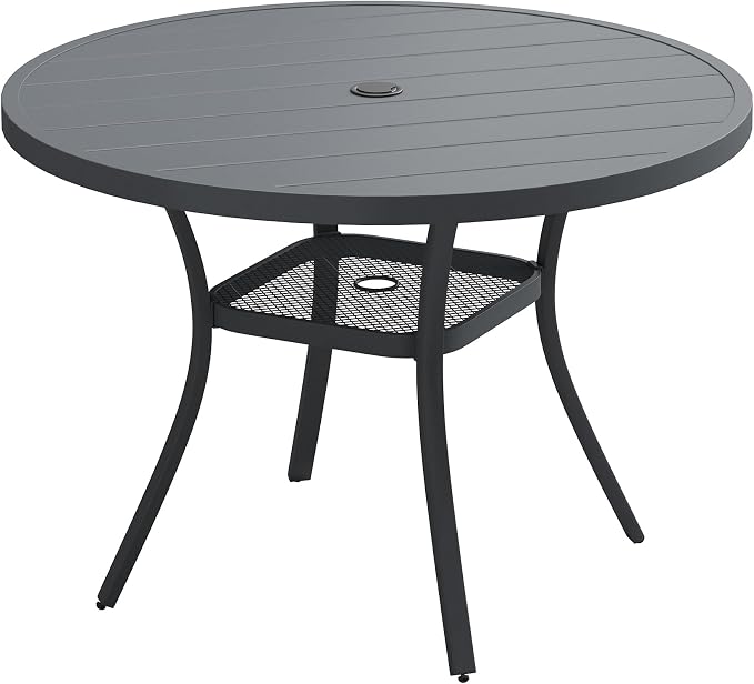 VICLLAX 40.6" Round Patio Table, Outdoor Dining Table for 4 with Umbrella Hole for Garden Lawn Deck Backyard, Dark Grey