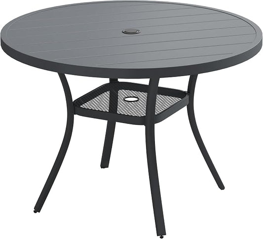 VICLLAX 40.6" Round Patio Table, Outdoor Dining Table for 4 with Umbrella Hole for Garden Lawn Deck Backyard, Dark Grey