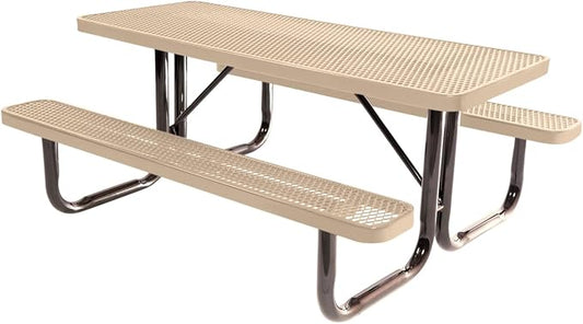 COATEDOUTDOORFURNITURE Heavy-Duty Portable Outdoor Picnic Table, Thermoplastic Coated Expanded Metal Commercial-Grade Patio Dining Furniture Made in America (6ft Rectangular, Tan)