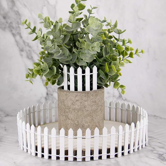 Prsildan 40 Inches Miniature Fairy Garden Fence, DIY Wood Picket Fence Mini Ornament