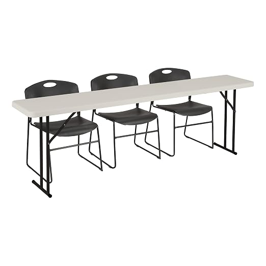 Norwood Commercial Furniture 8' Indoor/Outdoor Folding Training Table, Rectangular Blow-Molded Plastic Folding Training and Event Table, Gray