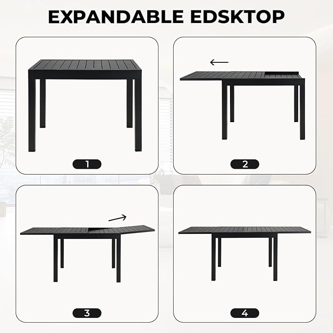 Grand patio 9-Piece Patio Dining Set for 8, E-Coated Outdoor Dining Set Swivel Patio Dining Chairs with Olefin Cushions & 1 Black Extendable Rectangular Table for 6-8 Person