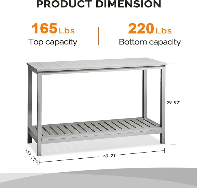 VINGLI 49in Solid Wood Outdoor Console Table, 2-Shelf Wooden Outdoor Accent Plant Table Multifunctional Buffet Bar Storage Organizer for Indoor Patio Porch and Entryway (Gray)