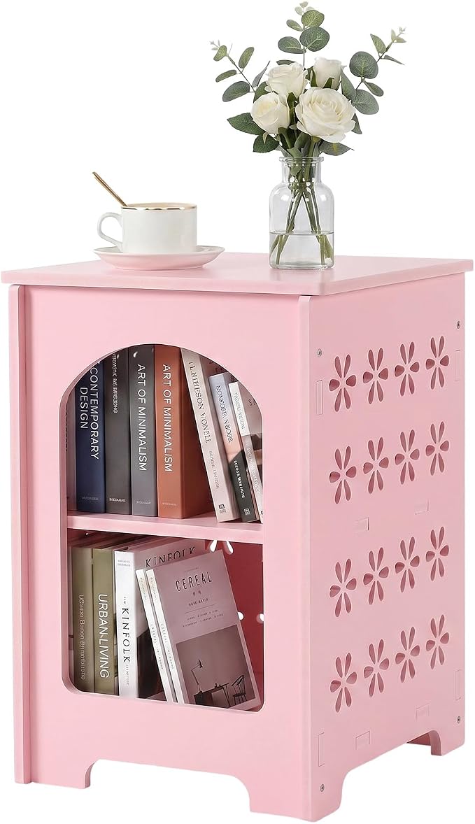Outvita Side Table for Indoor & Outdoor, Square Modern Side Table with Storage Layer, Night Stand, Bedside Table, Tooless Assembly for Patio, Living Room, Bedroom