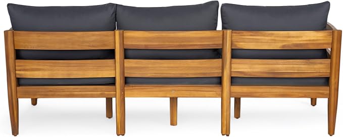 Christopher Knight Home 5-Piece Outdoor Patio Furniture Set, Acacia Wood Conversation Set with 3 Seater Sofa Loveseat Coffee Table and 2 Single Cushions Chairs, Slatted Backyard Seating Set, Dark Gray
