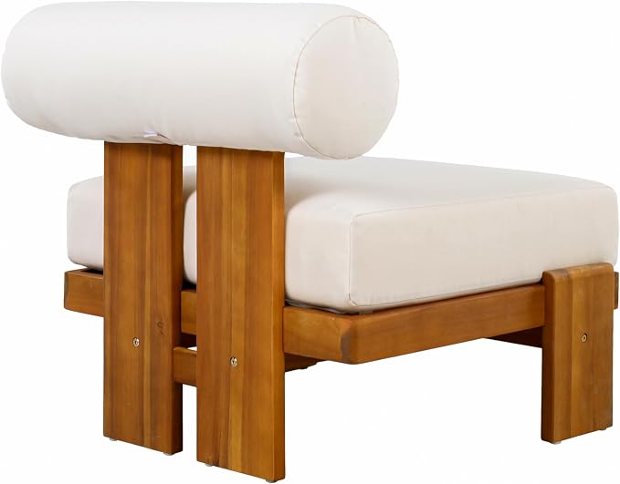 Christopher Knight Home Ahina 4 Pieces Acacia Wood Conversation Set, Loveseat & Accent Chair Chat Set with Cushions, Slat Panel Coffee Table, Patio Furniture Set for Backyard/Balcony, Teak + Beige