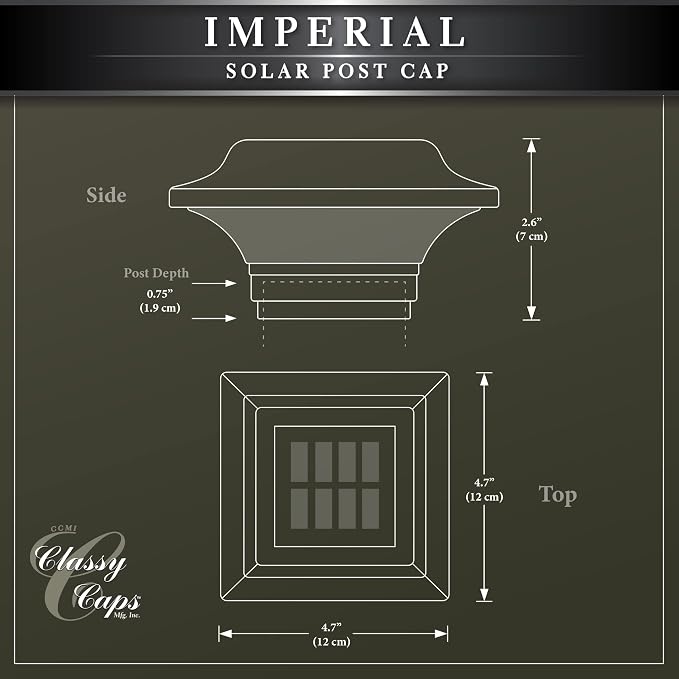 Classy Caps Imperial Solar Post Cap - Black SLO82B – Fits 2"x2",2.25"x2.25",and 2.5"x2.5" Post Sizes,High-Performance Solar LED,Durable Cast Aluminum Construction,Warm & Cool Light Modes,(Pack of 6)