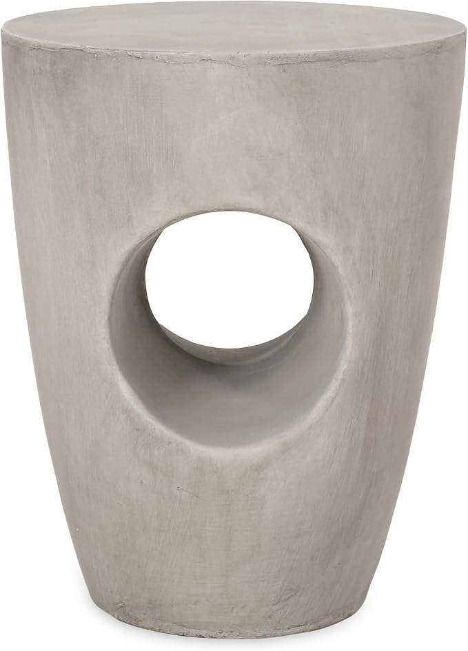 Patio Side Table, Round Concrete, Grey