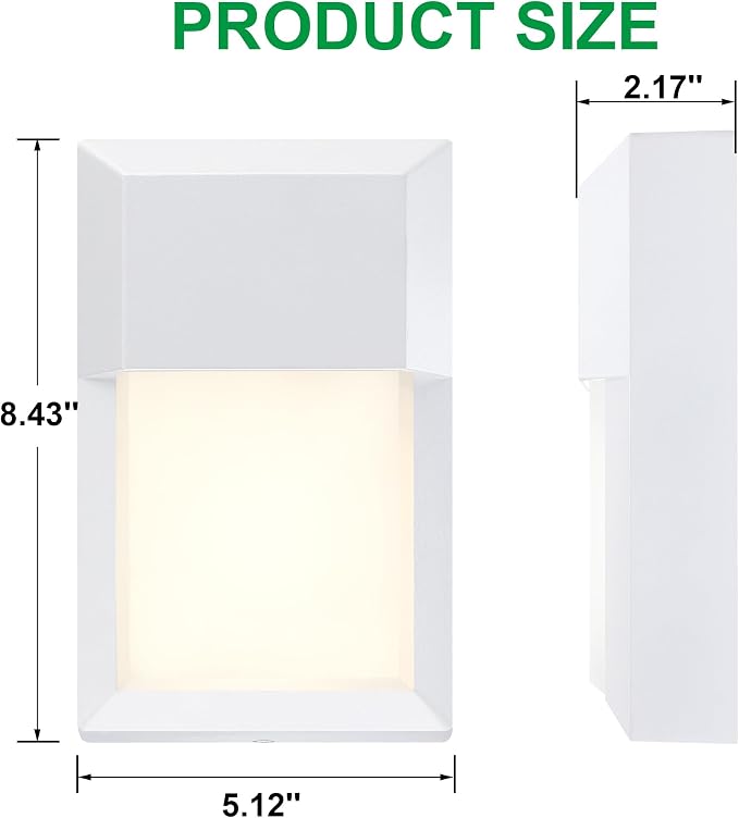 Outdoor Porch Light, LED Wall Sconce, Rustproof Aluminum | Modern Exterior Wall Light Fixture for House, Patio, Garage, 12W 1000 Lumen, Waterproof, 3000K, White, 1 Pack