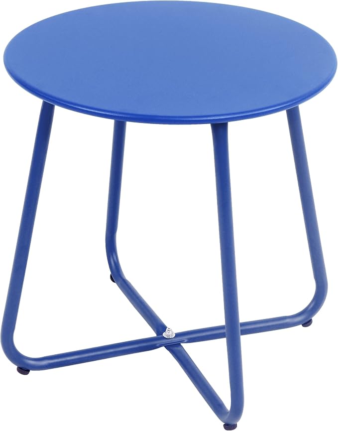EortheX Small Round Metal Coffee Side Birstro Table – Sturdy & Weather-Resistant Accent Table for Patio, Balcony Indoor Outdoor Use - Metal Midnight Blue