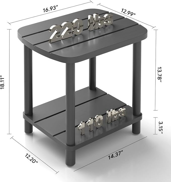 LEJANEOYE Outdoor Coffee Table, 2-Tier Adirondack Outdoor Side Table Weather Resistant, Patio End Table for Pool, Porch, Backyard.