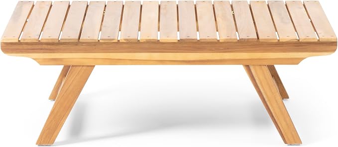 Christopher Knight Home Outdoor Acacia Wood 4 Seater Chat Set with Side Table and Coffee Table, Teak and White