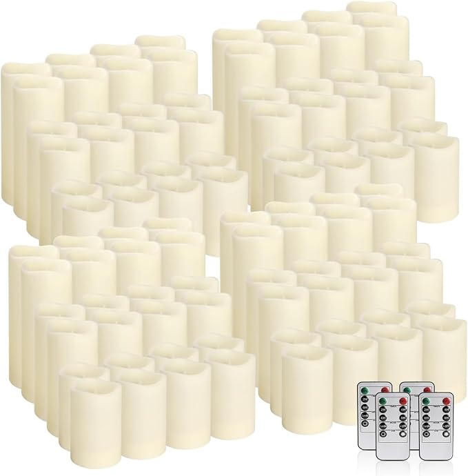 YOROXRG Set of 96 Waterproof Outdoor Flameless Candles, LED Candles with 4 Remote and Timer,(H 4" 5" 6" x D 2.2"),for Halloween Wedding Festival