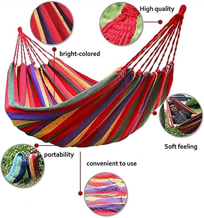 Portable Cotton Hammock, Suitable for Hanging Durable hammocks, Perfect for Camping Outdoor/Indoor Backyard, with Hanging Ropes and Carrying Bags (Blue, Large)