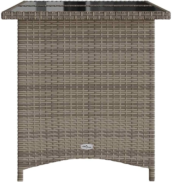Modern Outdoor Dining Table with Tempered Glass Top and Grey PE Rattan Frame on Powder Coated Steel Base for Patio Garden