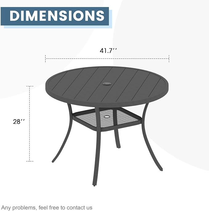 DIFY Patio Round Dining Table, 42" All Weather Round Outdoor Table with 1.57" Umbrella Hole for 4 Person, Perfect for Balcony Garden and Backyard, Grey