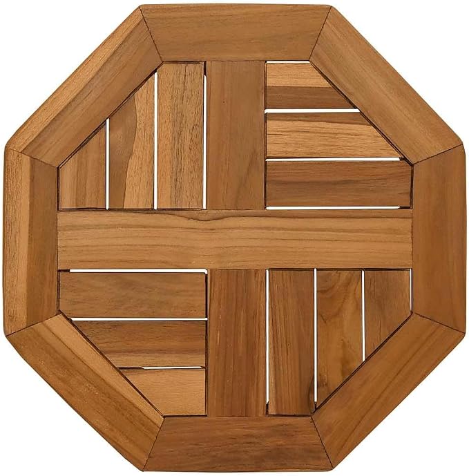 Octagonal Solid Teak Wood Table Top 15.7 x 15.7 Inch, Weather-Resistant Replacement Tabletop for Outdoor Garden Dining and Indoor Kitchen Furniture