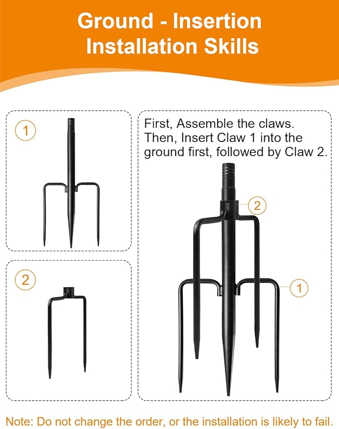 6 Pack String Light Poles for Outside with Ground Stakes and Fence Clips | Adjustable 7-section metal patio light poles for string lights and lanterns; for garden, patio, backyard and outdoor decor.