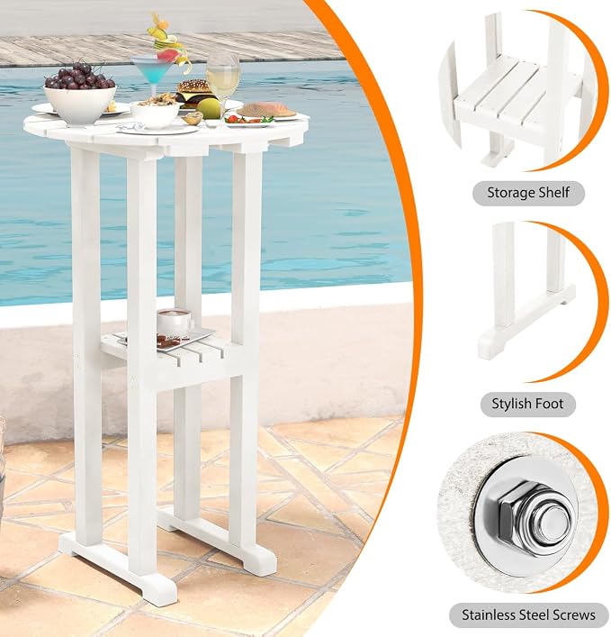 Sundale Outdoor 39 Inches Height Adirondack Bar Table, Patio HDPE Pub Height Round Counter Table, All Weather High Top Bistro Tabl for Outside Deck Porch Balcony Poolside (White)