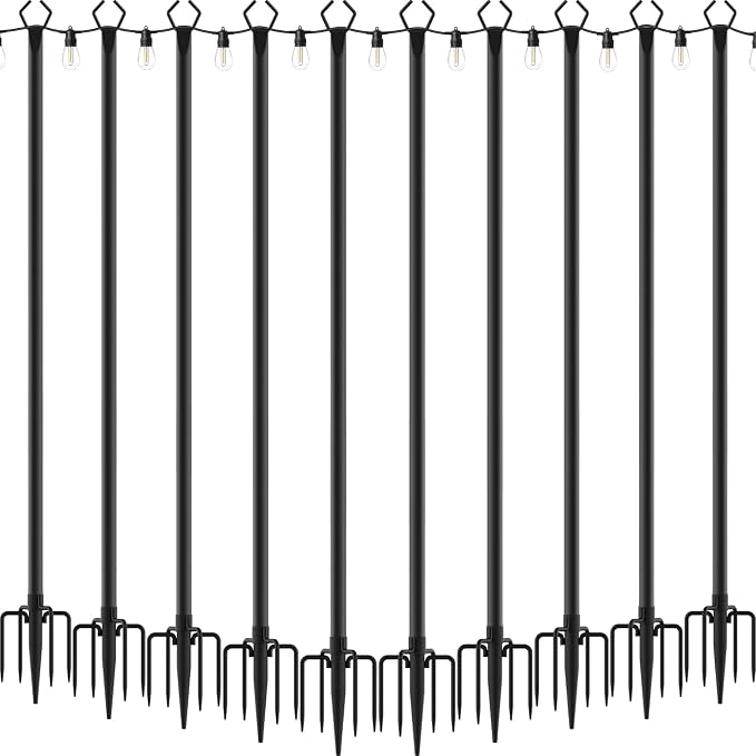 AILBTON 10Ft Exterior Light Poles 10 Pack, Durable Metal String Light Posts for Outdoor Use, Equipped with Fixed Brackets for Yard, Terrace, Backyard and Garden Lighting Decor
