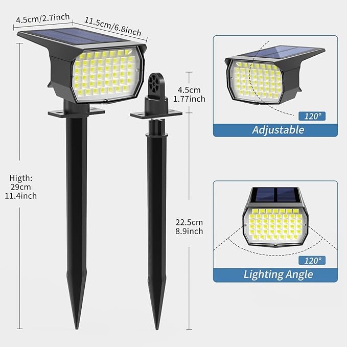 WENATY Solar Spot Lights Outdoor 12 Pack Landscape Spotlights Cool White | 46 LEDs, IP65 Waterproof, 3 Lighting Modes Auto On/Off Solar Powered Flood Lights for Outside Pathway, Yard, Garden, Walkway