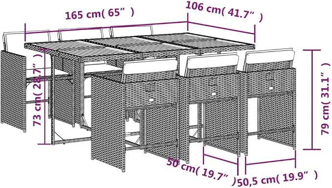 7-Piece Patio Dining Set with Cushions Gray PE Rattan Outdoor Furniture Set for Garden Backyard Balcony with Foldable Chairs & Acacia Wood Table