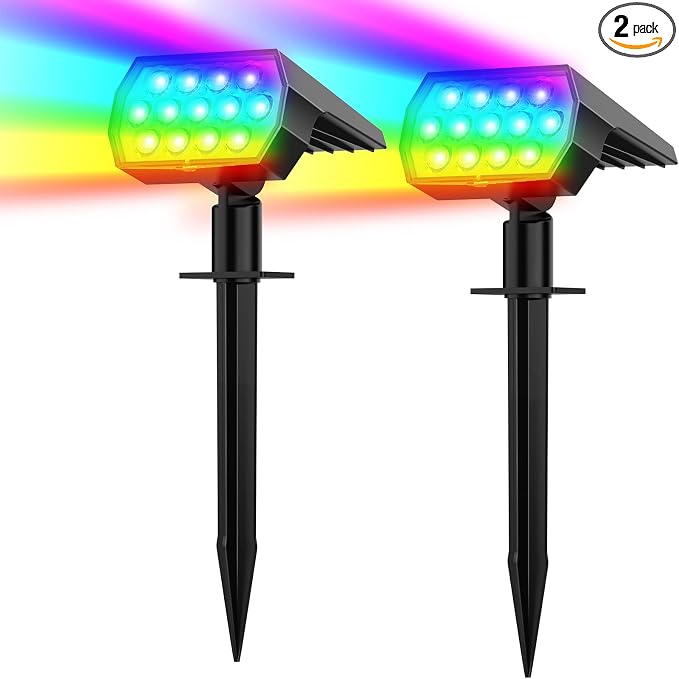 Solar Spot Lights Outdoor Color Changing,[7 Modes/2 Pack] Christmas IP65 Waterproof Landscape Spotlights, Dusk to Dawn Solar Powered Security Light for Patio Gate Walkway Pool Garden Yard Driveway