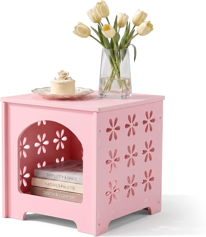 Outvita Side Table for Indoor & Outdoor, Square Modern Side Table with Storage Layer, Night Stand, Bedside Table, Tooless Assembly for Patio, Living Room, Bedroom