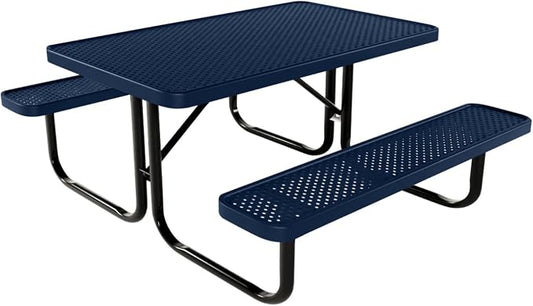 COATEDOUTDOORFURNITURE Heavy-Duty Portable Outdoor Kids Table, Punched Steel Kids Picnic Table, Commercial-Grade Picnic Table, Made in America (4ft Rectangular, Childrens, Textured Dark Blue)