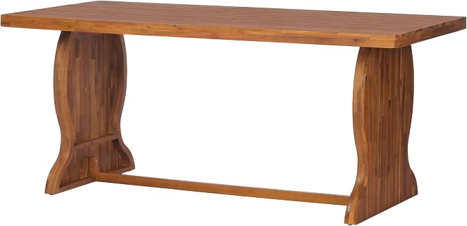 Christopher Knight Home 7-Piece Outdoor Dining Set, 70" Acacia Wood Patio Table with 6 Slatted Dining Chairs, Teak Finish Large Outdoor Table and Chairs Set for Garden Backyard Deck Porch