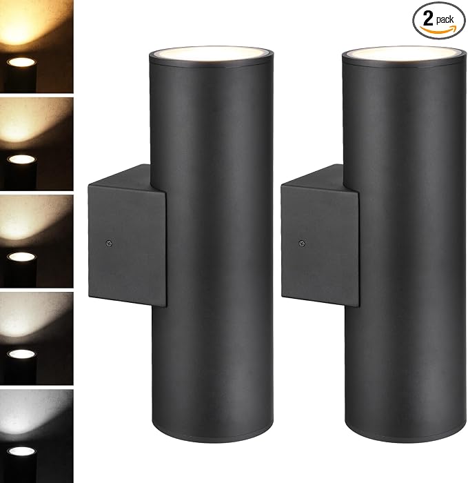 LEONLITE 2-Pack 18 Inch 5CCT LED Cylinder Up Down Wall Light Outdoor | 100V-277V, Dimmable, for Residential & Commercial Use, Waterproof, Wall Sconce, Aluminum, ETL Listed