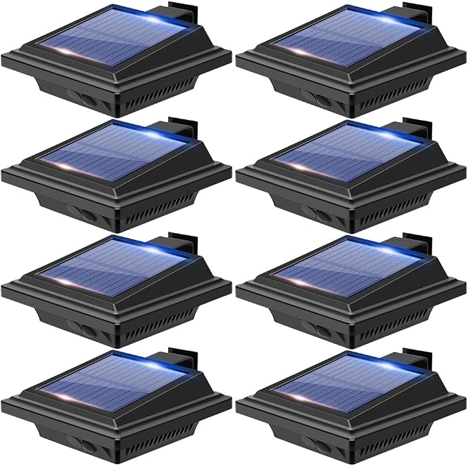 Gutter Lights,40 LEDs Solar Patio Decor Lights, Deck Light Outdoor Waterproof Fence Light for Wall Backyard Porch, Patio, Pool,Step Stairs, Yard, Garden, Pathway (8Pack-Black,Cool White Light)