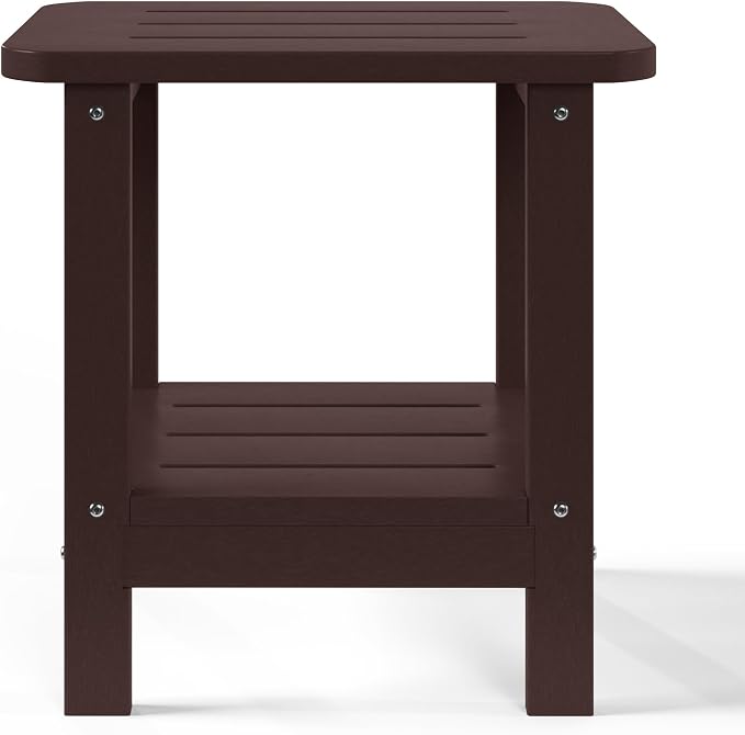 WestinTrends Aruba 2-Tier Outdoor HDPE Modern Adirondack Square Patio Side Table, Dark Brown