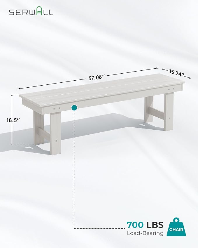SERWALL 6 Pcs HDPE Dining Set, Includes 1 Table, 1 Bench & 4 Chairs, White | Outdoor Dining Set with Bench, All-Weather Resistant SERWALL Dining Set for patio