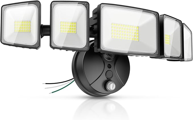 Onforu 120W Dusk to Dawn Flood Light Outdoor, IP66 Waterproof, 5 Head,Black | 12000lm 6500k Super Bright, Hardwired, Automatic Dusk to Dawn Outdoor Lighting for Home Garage,Yard, Driveways