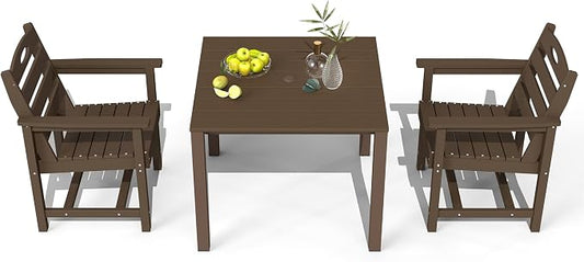 Domi HDPE Outdoor Dining Set, All-Weather Outdoor Dining Table Set of 3 with 2" Umbrella Hole, Outdoor Patio Dining Set for Garden, Poolside, Backyard, Deck, Brown