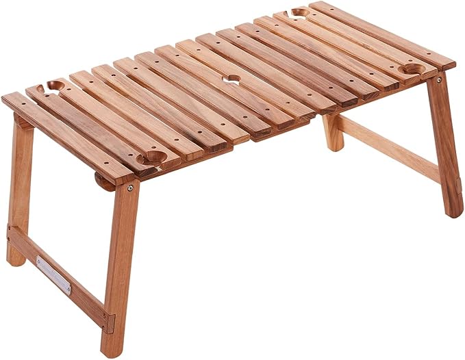 Business & Pleasure Co. Folding Picnic Table - Perfect Mini Outdoor Table for Picnics, Beach, & Concerts - 4 Wine Glass Holders - Umbrella Hole - Premium Teak Hardwood